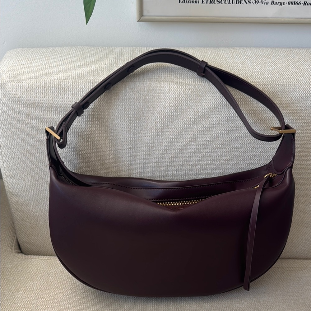 Zara Crescent Half Moon Burgundy Hobo Bag - Picture 5 of 10